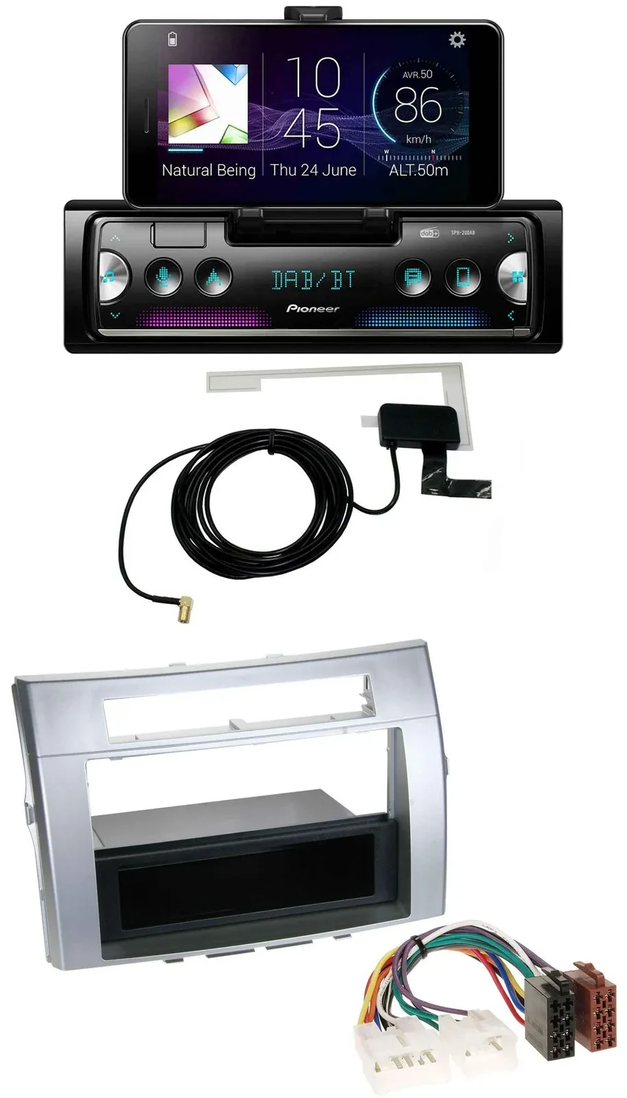 Автомагнитола Pioneer DAB, Bluetooth, MP3, USB для Toyota Corolla Verso 2004–2009, серебристая