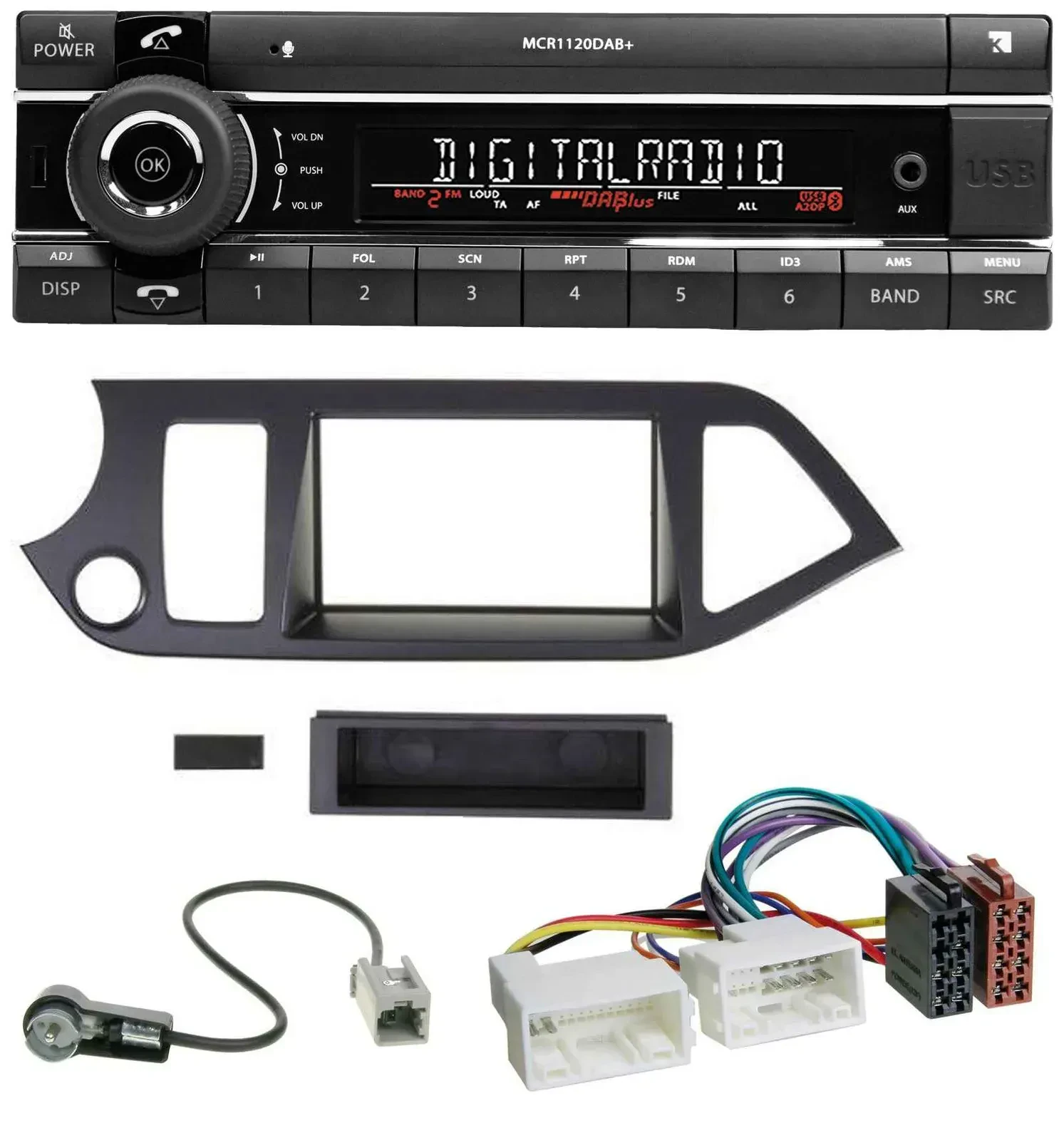 Автомагнитола для Kia Picanto Kienzle Bluetooth, MP3, USB, DAB (с 2011, Start-Stop)