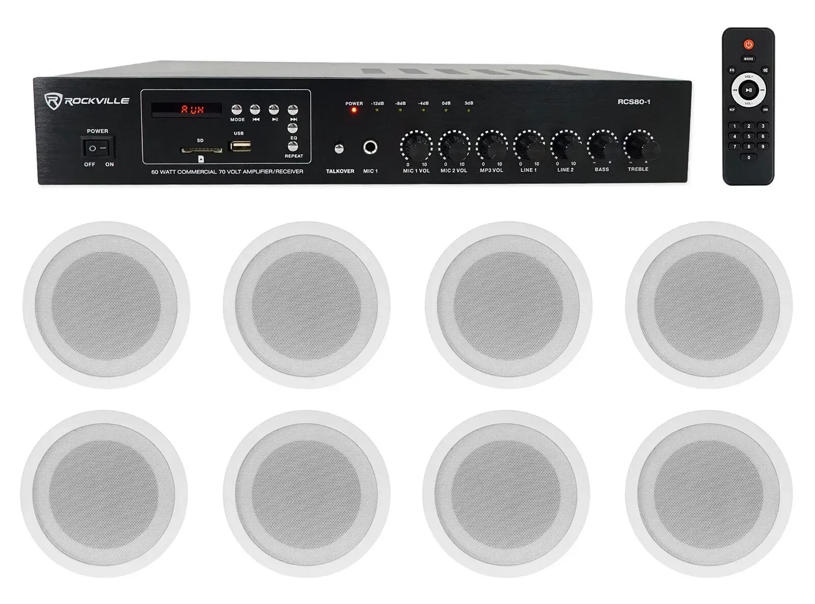 Потолочная акустика Rockville RCS80-1+(2) CCL5T White с усилителем (8 штук)