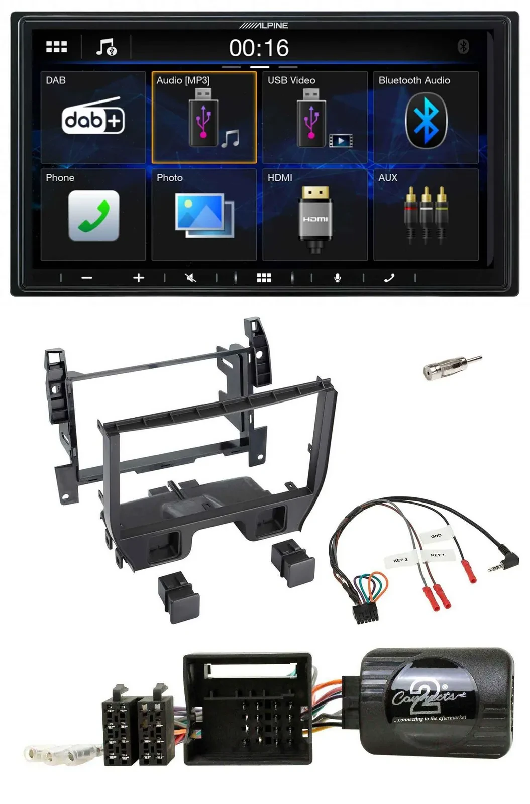 Alpine Bluetooth 2DIN Lenkrad DAB USB Autoradio für Citroen C3 2010-2014