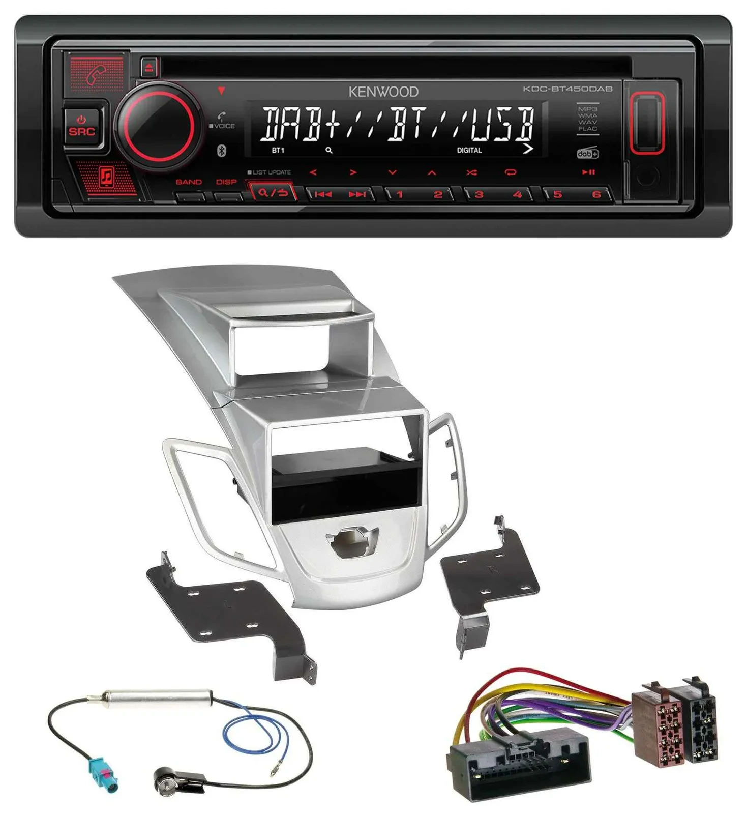 Kenwood MP3 CD USB Bluetooth DAB Autoradio für Ford Fiesta Display 10-17 silber