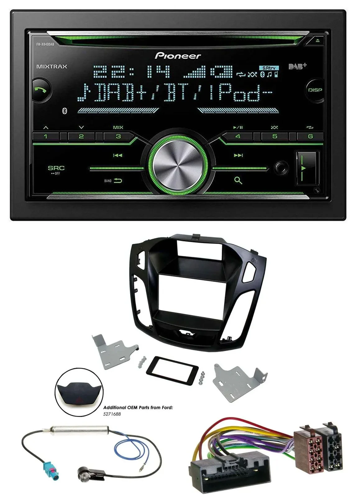 Автомагнитола для Ford Focus (2014–2018) Pioneer 2DIN, Bluetooth, CD, DAB, USB, черная