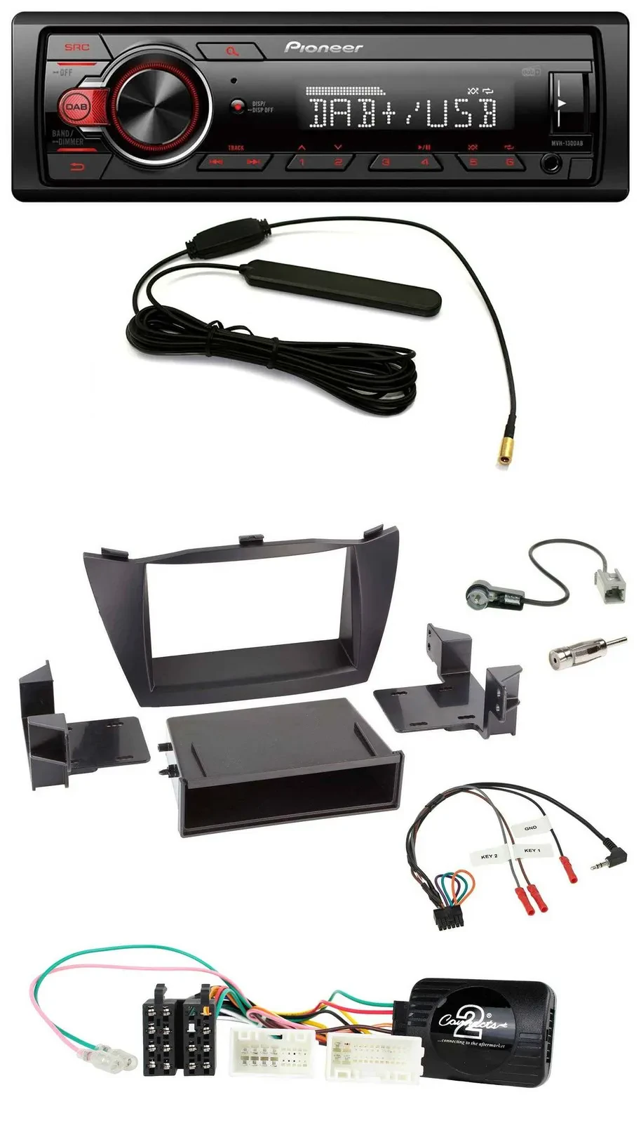 Автомагнитола Pioneer 1 DIN, MP3, DAB, USB, для Hyundai ix35 (2010–2013), поддержка управления на руле, черный