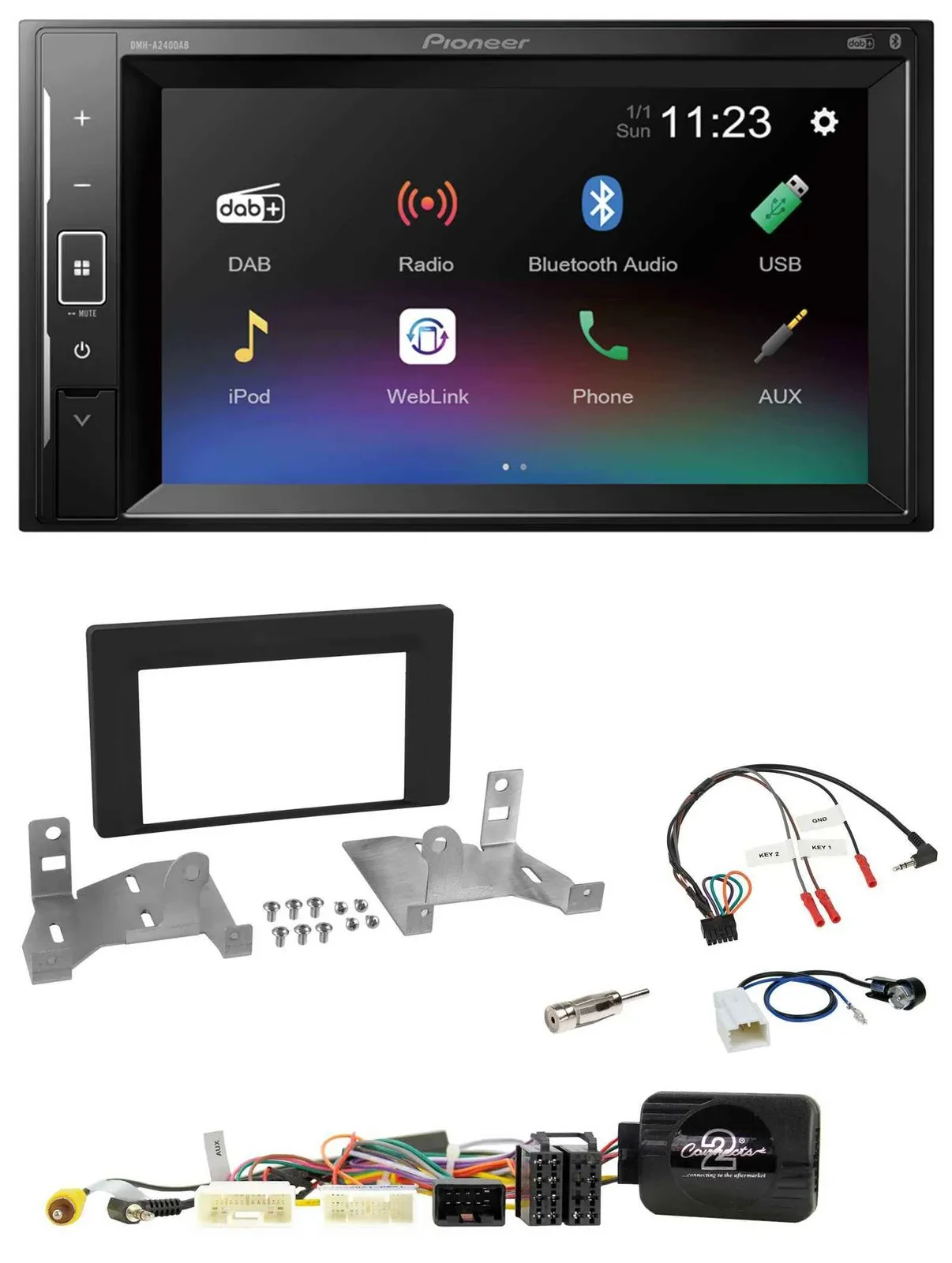 Pioneer DAB Lenkrad 2DIN Bluetooth USB Autoradio für Toyota Aygo ab 22 AB7 schwa