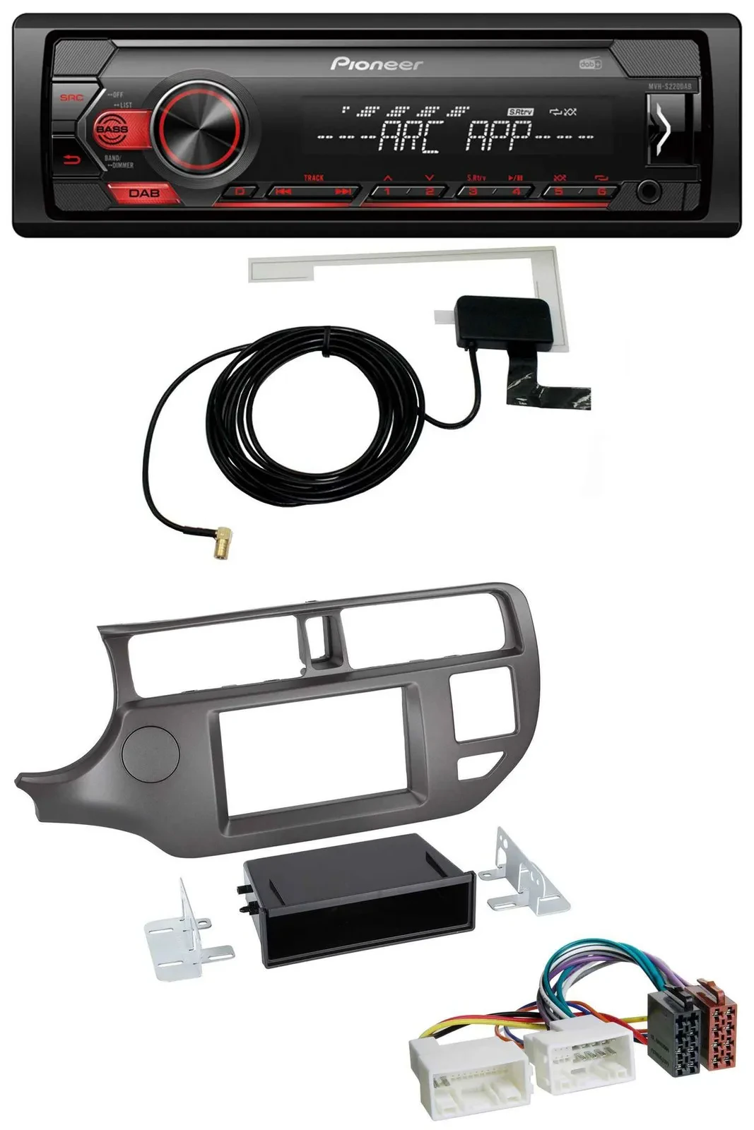 Pioneer 1DIN USB DAB MP3 AUX Autoradio für Kia Rio UB 2011-2014 anthrazit