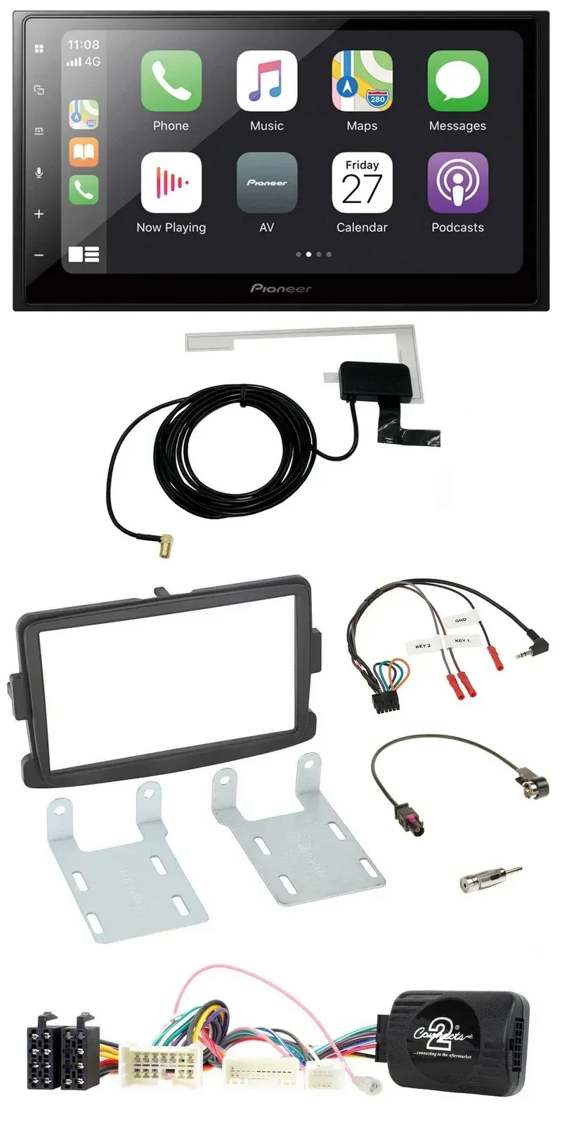 Автомагнитола Pioneer 2DIN Bluetooth DAB USB для Dacia Sandero (с 2013), черный