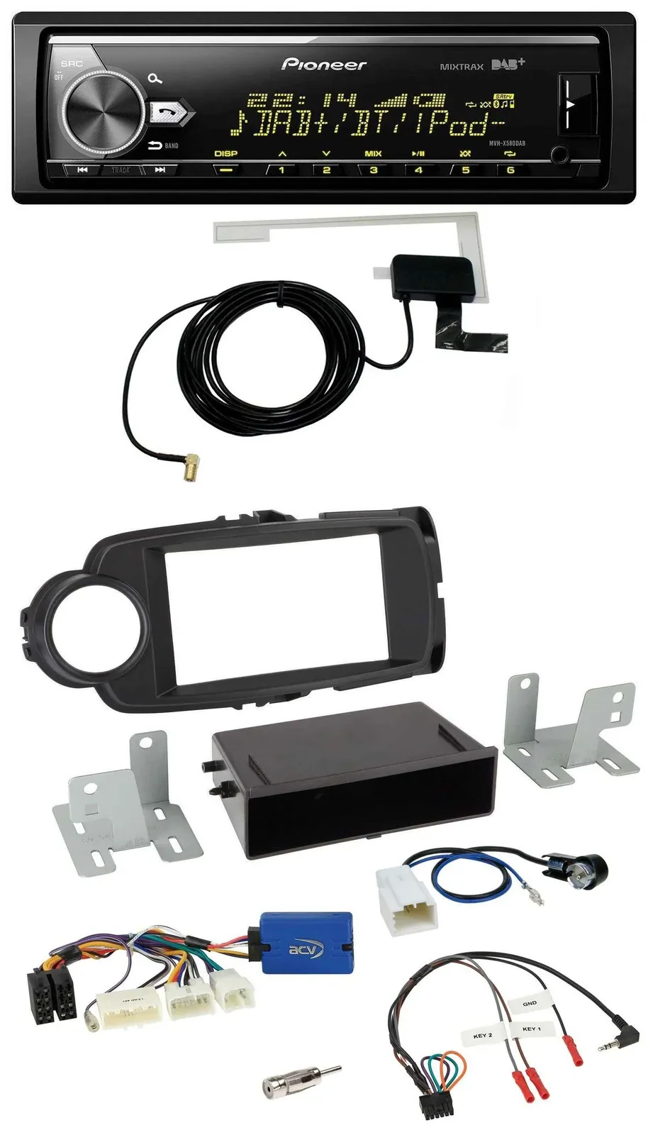 Pioneer Bluetooth DAB USB Lenkrad Autoradio für Toyota Yaris ab 2014 schwarz 28-