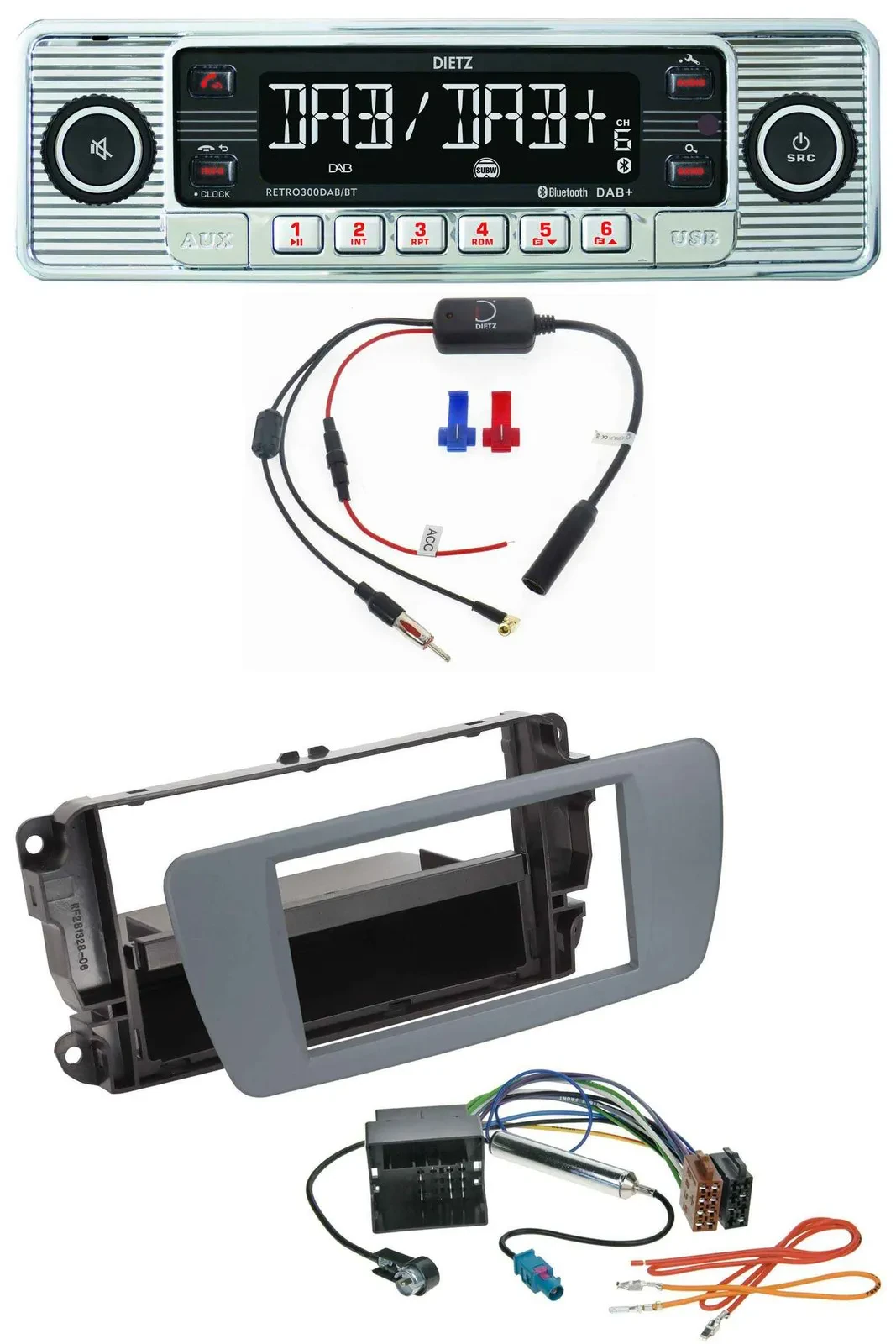 Dietz DAB USB MP3 Bluetooth Autoradio für Seat Ibiza (ab 08) conemaragrau