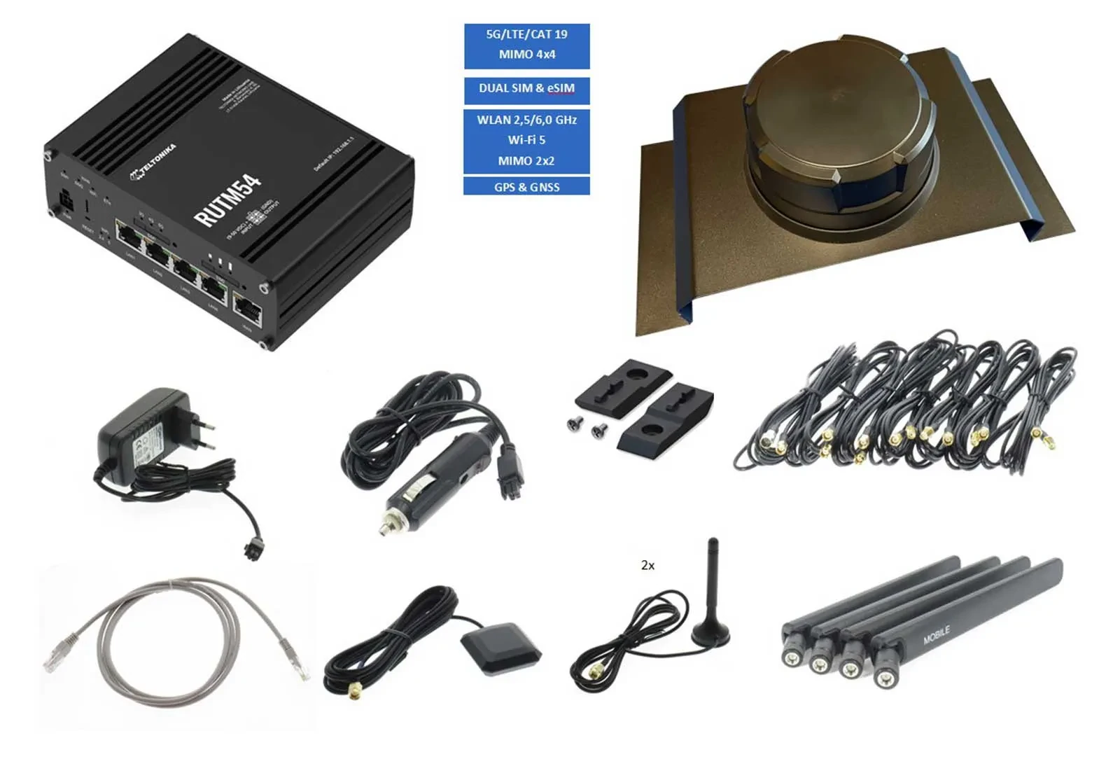 Teltonika 5G LTE WLAN Router RUTM54 ANT530 schwarz Träger 15908 TEL-RUTM54-530B-