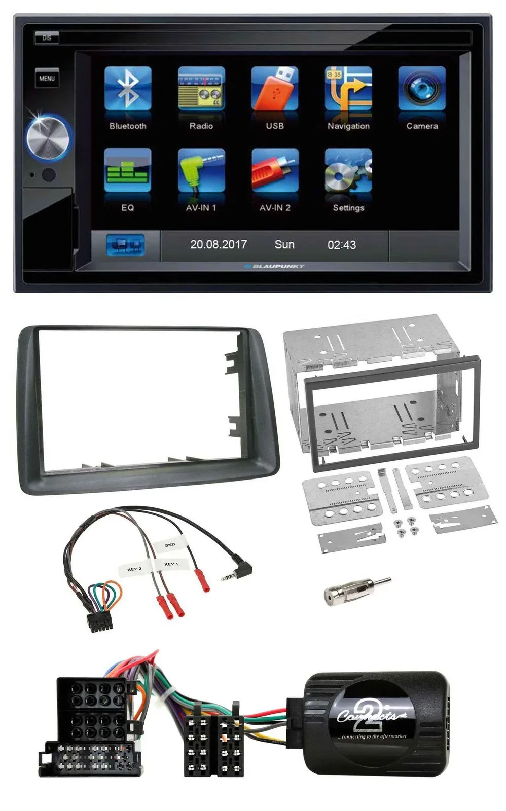 Blaupunkt SD USB TMC Bluetooth 2DIN Lenkrad Navigation für Fiat Panda 2004-2007