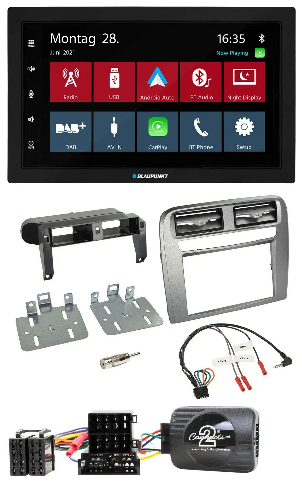 Автомагнитола Blaupunkt 2DIN, Bluetooth, DAB, USB, для Fiat Grande Punto (2005–2006), поддержка кнопок на руле