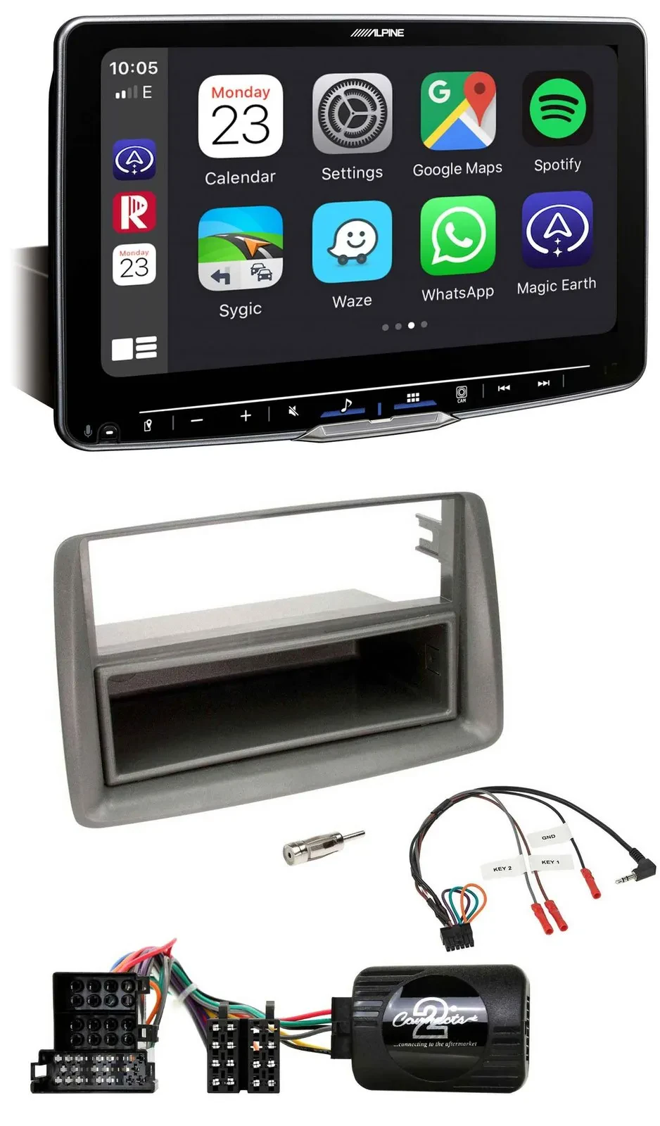 Автомагнитола Alpine Bluetooth USB DAB для Fiat Panda (2004–2010) серый с поддержкой управления на руле