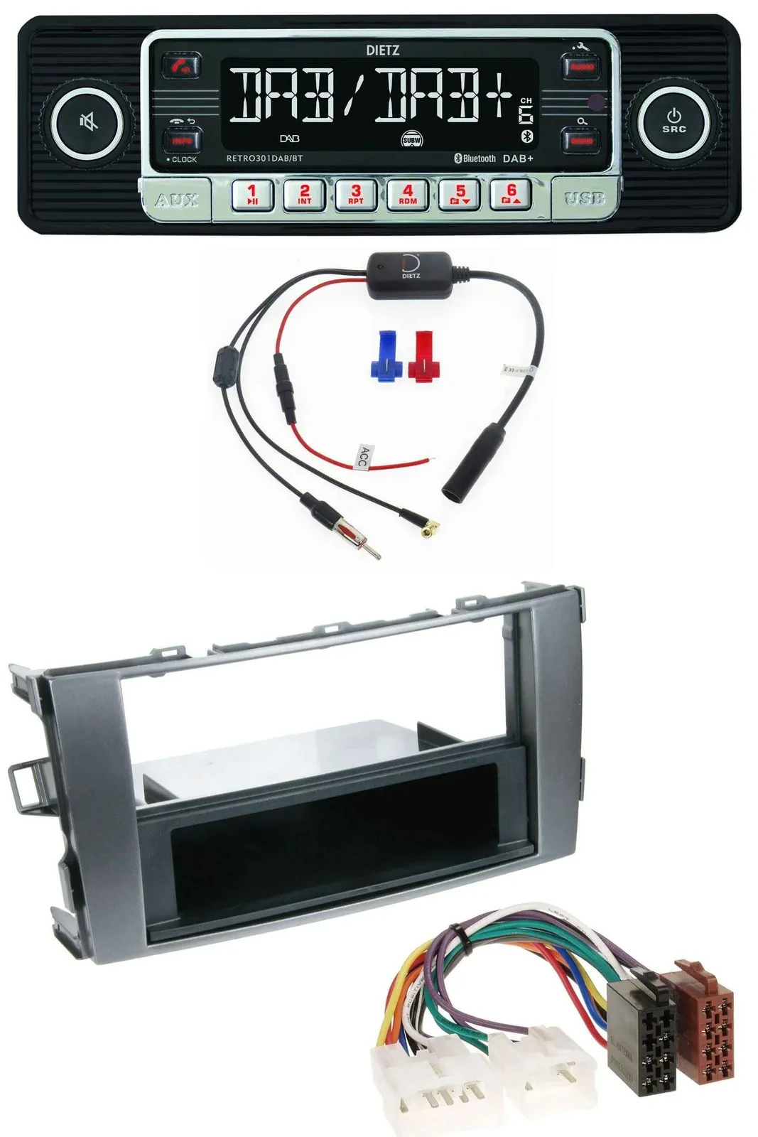 Dietz MP3 DAB Bluetooth USB Autoradio für Toyota Auris 07-12 anthrazit-grau