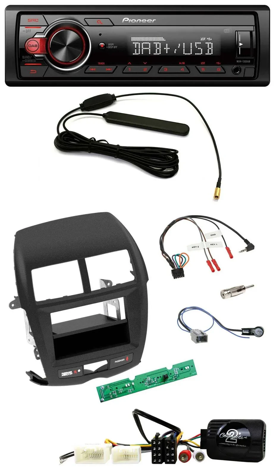 Автомагнитола для Mitsubishi ASX 2010–2014 Pioneer 1DIN, MP3, DAB, USB, поддержка управления на руле