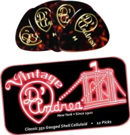 D'Andrea 351 Shape Medium Shell Guitar Picks - 12 Pack with Collectible Tin