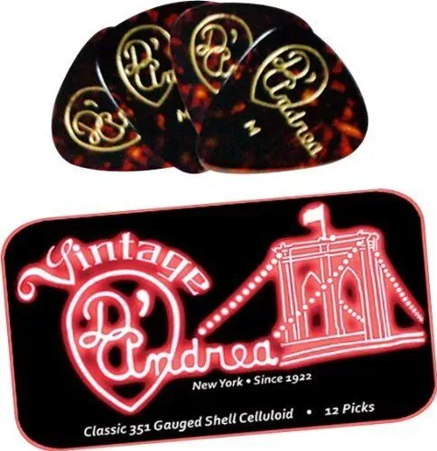 D'Andrea 351 Shape Medium Shell Guitar Picks - 12 Pack with Collectible Tin