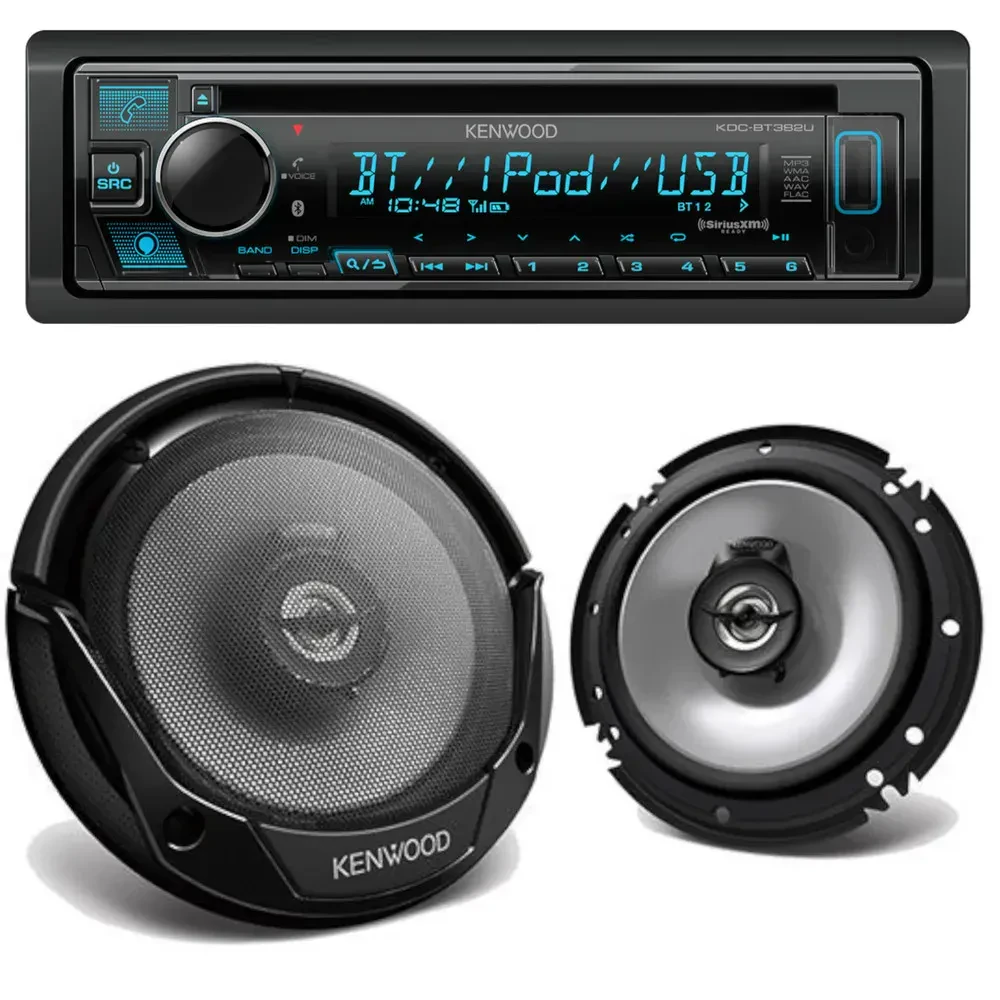 Автомагнитола Kenwood KDC-BT382U 1-DIN, CD, Bluetooth (набор: 6.5" коаксиальные колонки)