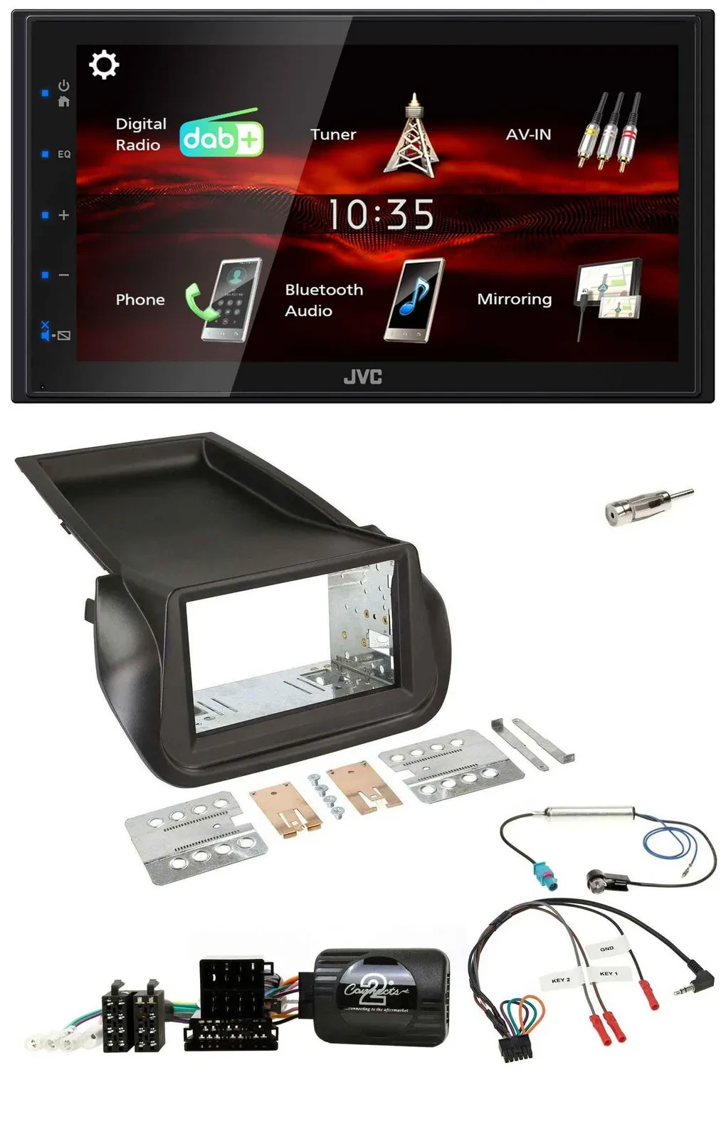 Автомагнитола для Citroen Nemo/Peugeot Bipper JVC 2 DIN, USB, Bluetooth, DAB