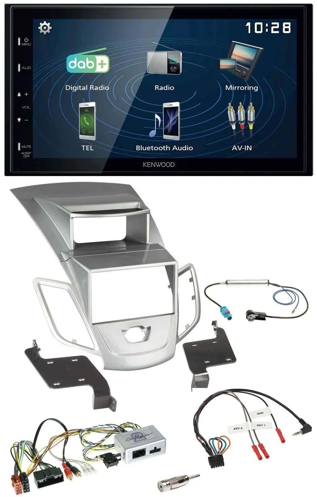 Kenwood 2DIN Bluetooth Lenkrad USB DAB Autoradio für Ford Fiesta 2010-17 Display