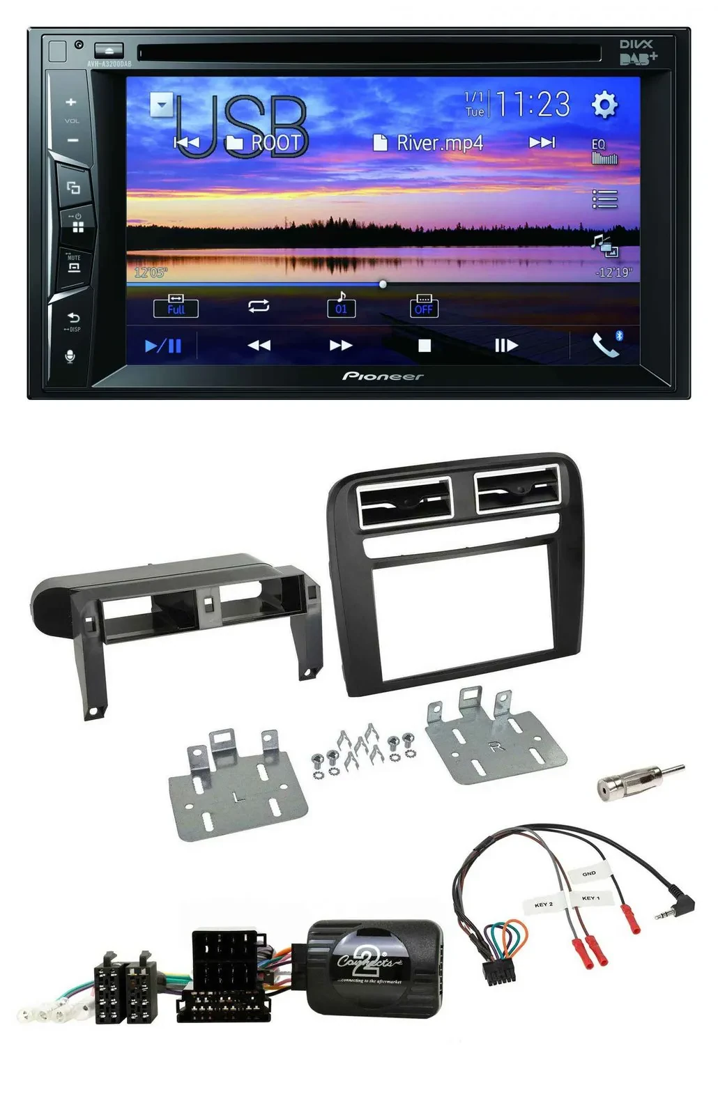 Автомагнитола Pioneer 2DIN, Bluetooth, USB, DVD, DAB, поддержка кнопок на руле, для Fiat Grande Punto (2006–2009)