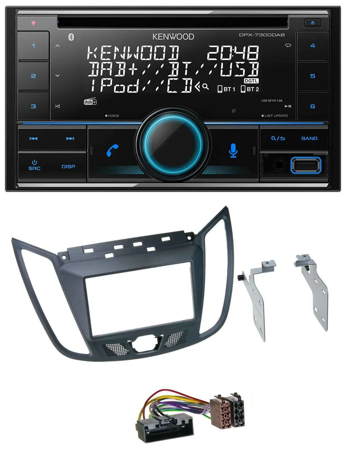 Автомагнитола Kenwood 2 DIN CD DAB USB MP3 Bluetooth для Ford C-Max (с 2010), серый