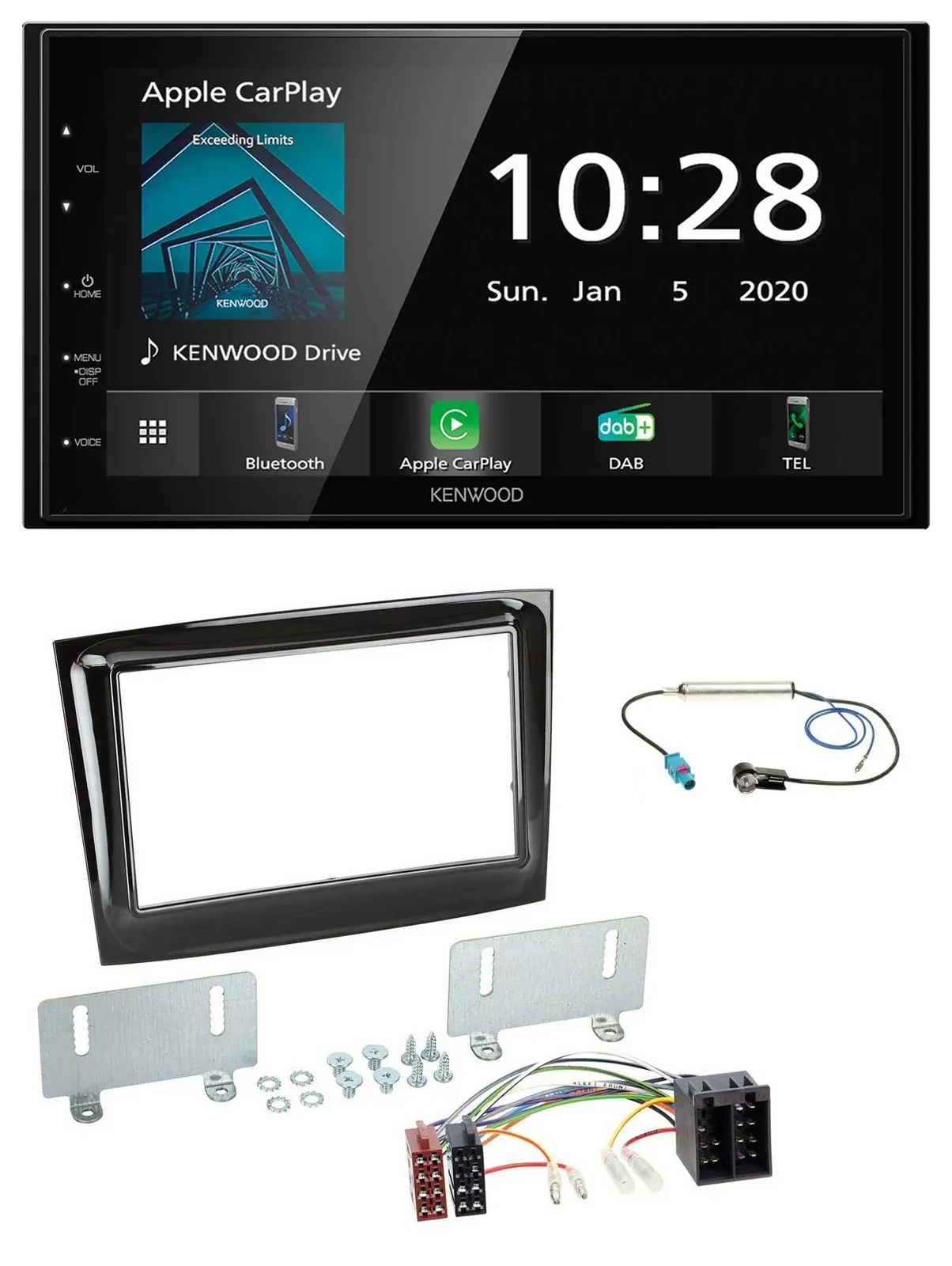 Kenwood Bluetooth MP3 DAB USB 2DIN Autoradio für Fiat Doblo ab 15 piano schwarz