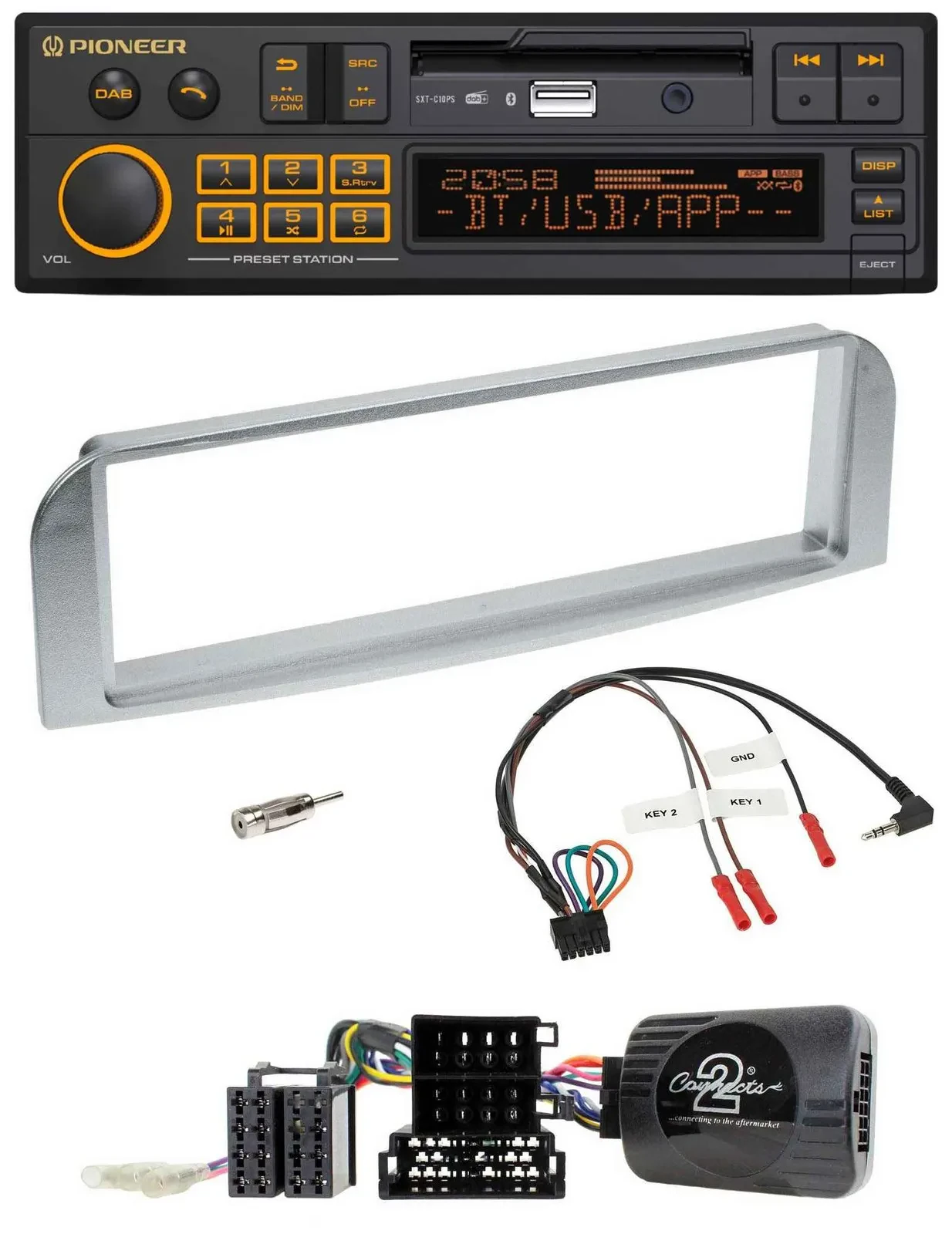 Автомагнитола для Alfa Romeo GT/147 2007–2010 Pioneer DAB, USB, Bluetooth, серебристо-серая