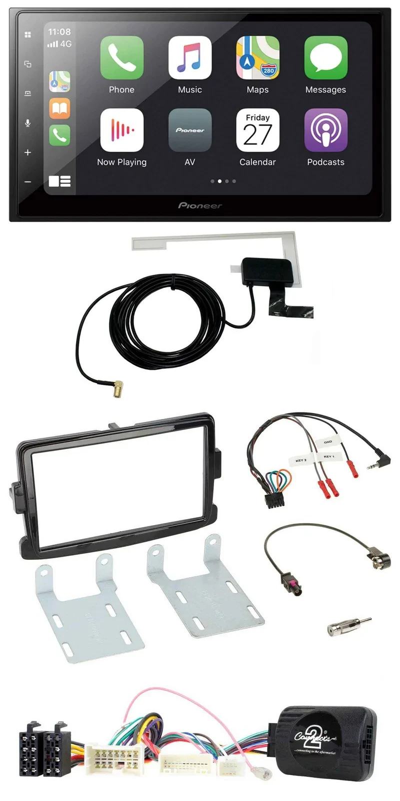 Pioneer USB Lenkrad 2DIN Bluetooth DAB Autoradio für Dacia Sandero ab 13 piano-s