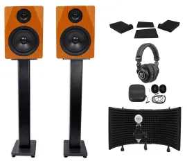 2 Rockville DPM5C 5.25" 300w Studio Monitors+36" Stands+Headphones+Mic+Shield