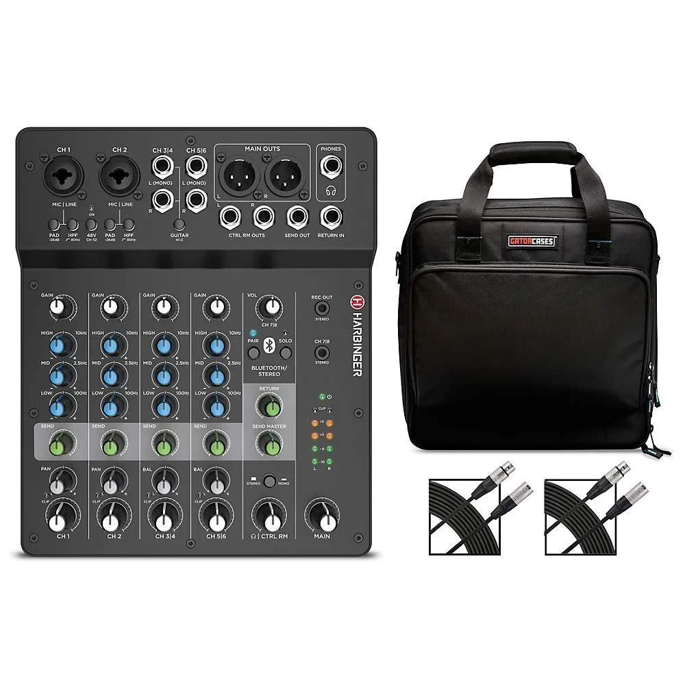 Harbinger LV8 8Channel Analog Mixer With Gator Mixer Bag and Cables