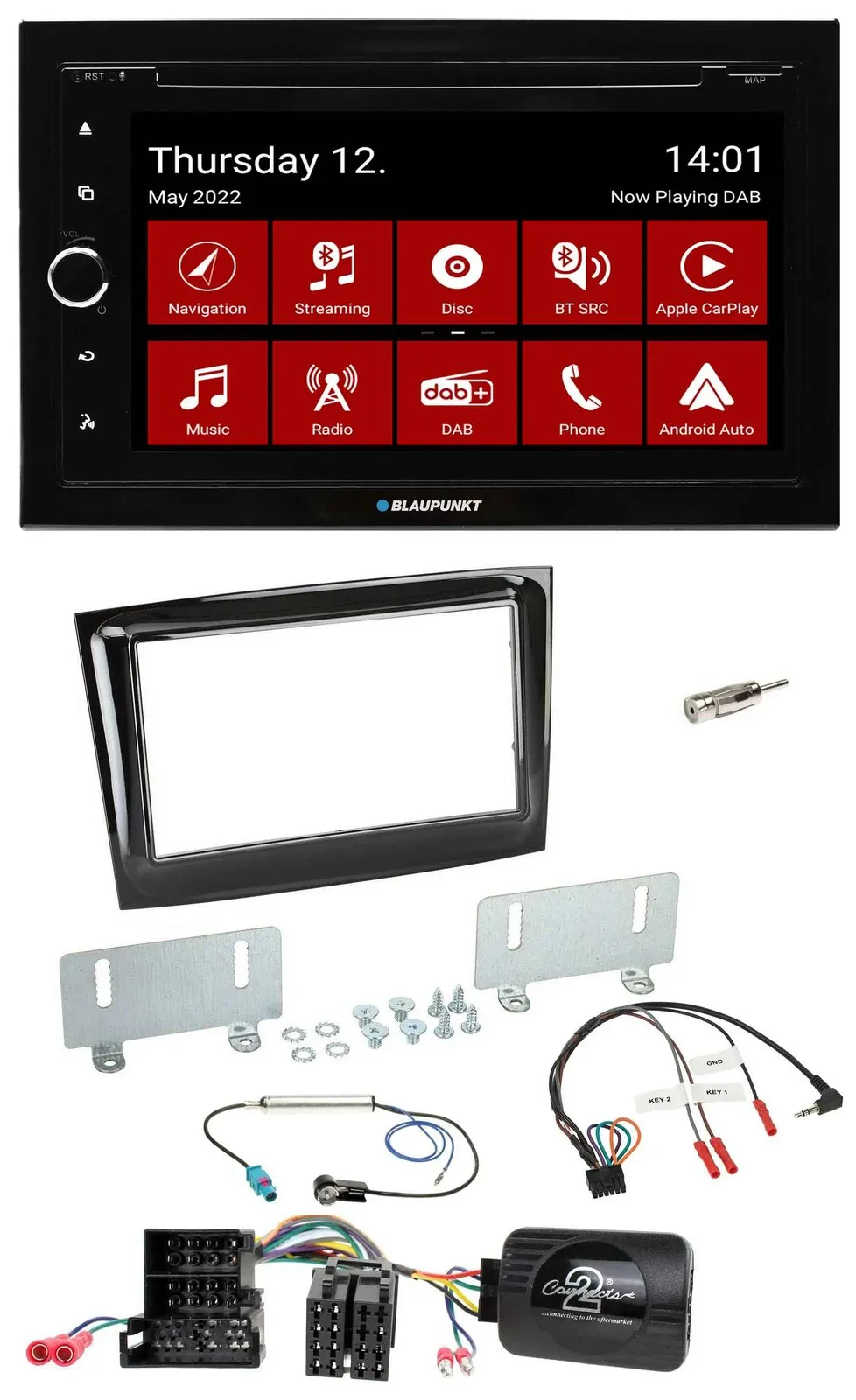 Blaupunkt 2DIN Lenkrad Bluetooth USB TMC DAB Navigation für Fiat Doblo ab 15 Min