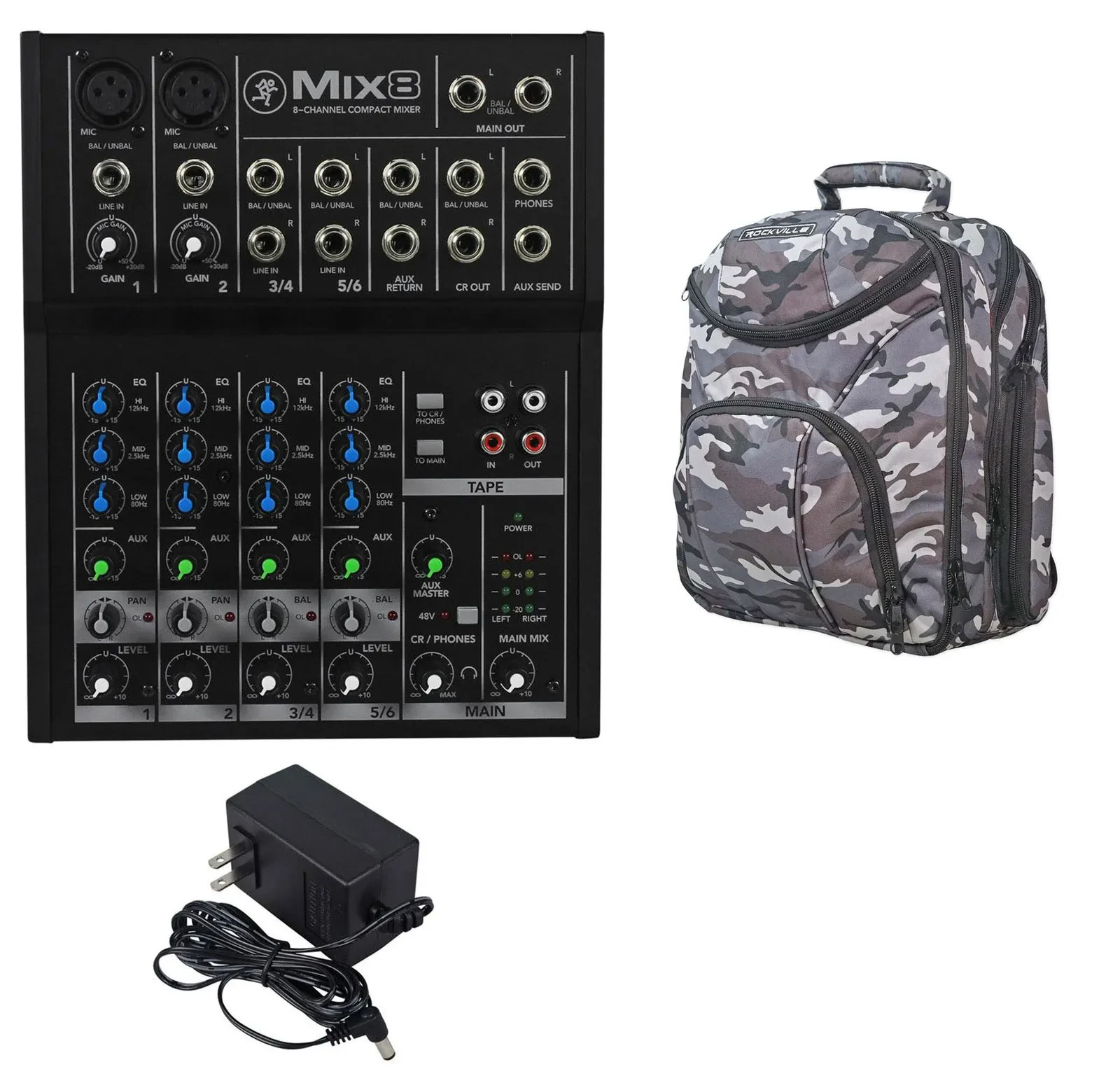 Микшерный пульт Mackie Mix8 8-канальный с сумкой CAMOPACK Carry Bag с плечевым ремнем
