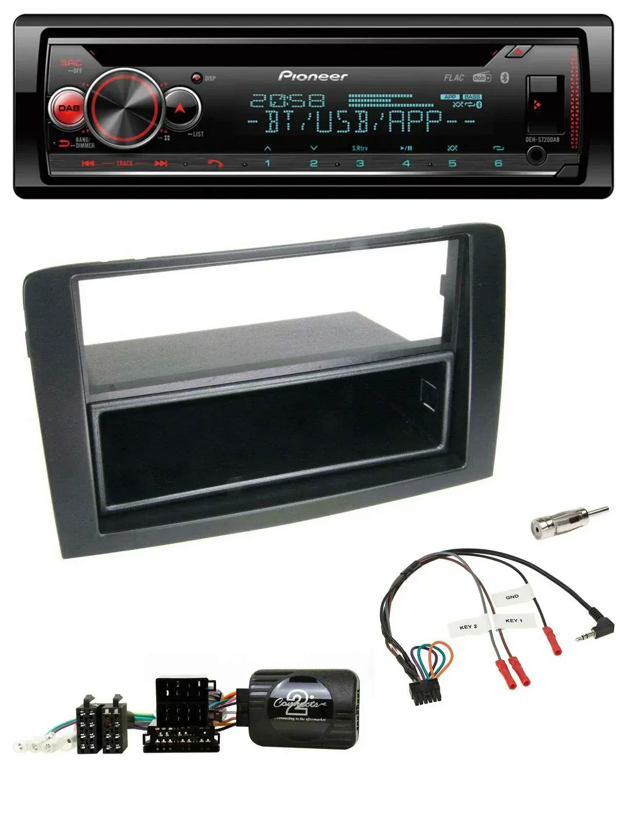 Автомагнитола Pioneer DAB/CD/Bluetooth/USB для Fiat Idea (2006–2012) черная