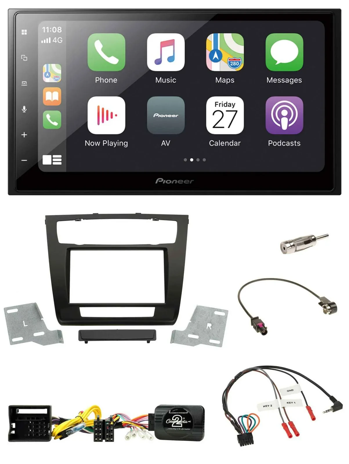 Автомагнитола Pioneer 2 DIN, Bluetooth, DAB, USB для BMW 1 Series (E81/E82), поддержка управления с руля, для авто с автоматическим климат-контролем