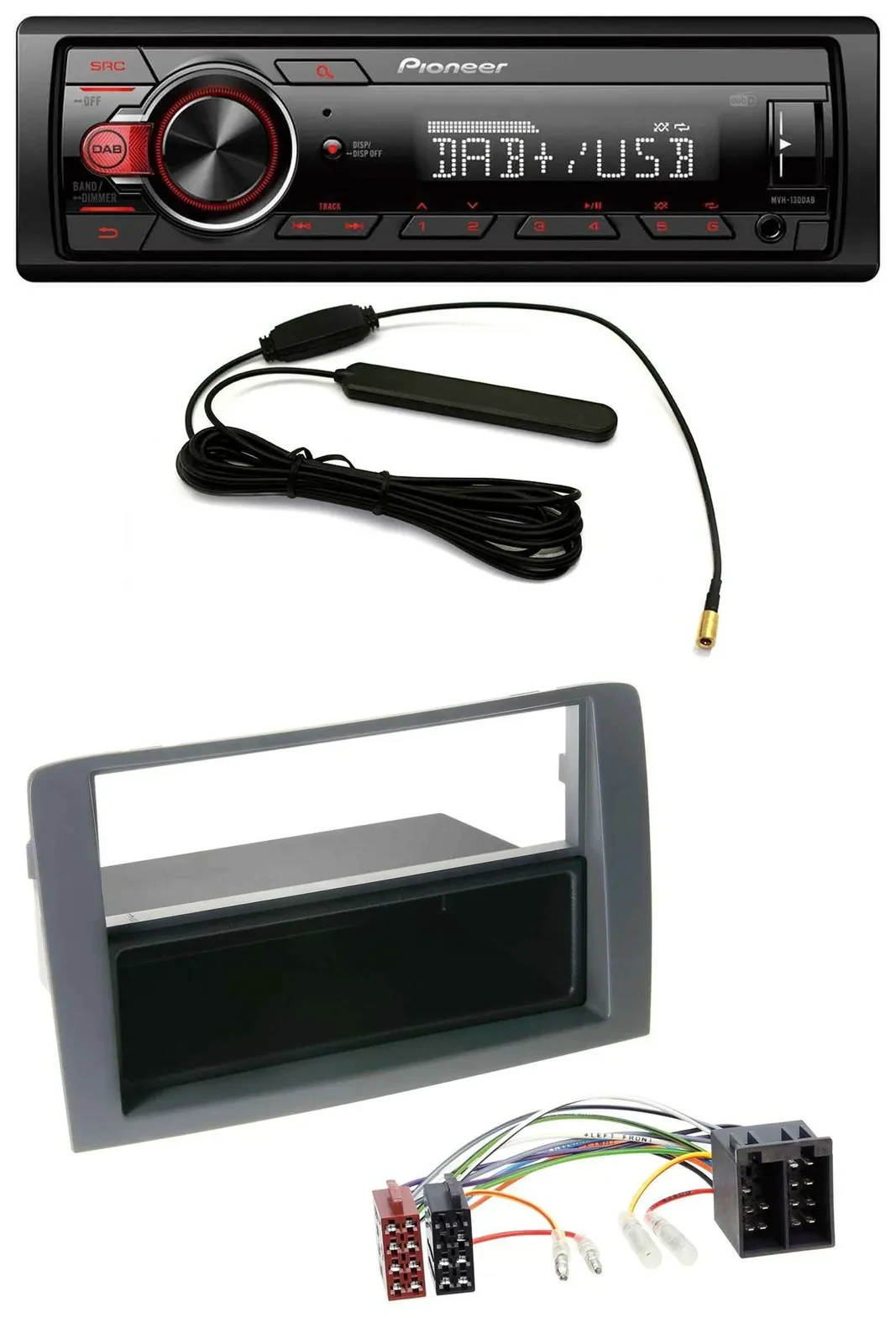 Автомагнитола Pioneer 1-DIN, DAB, MP3, USB, AUX, серый, для Fiat Idea (350, 2003–2011)