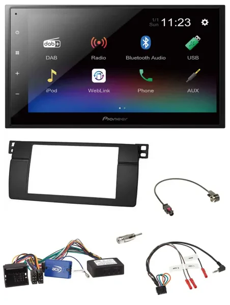 Pioneer USB Bluetooth DAB 2DIN Lenkrad Autoradio für BMW 3er 2002-2006 E46 schwa