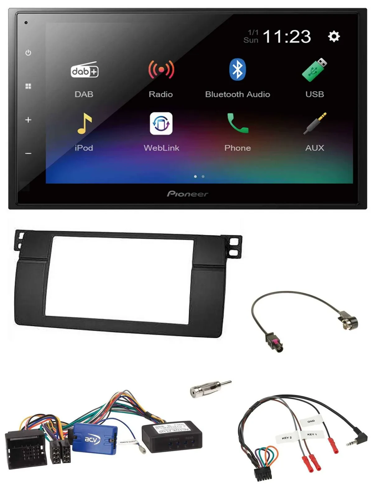 Автомагнитола Pioneer 2-DIN USB Bluetooth DAB для BMW 3 Series E46 (2002–2006), черный