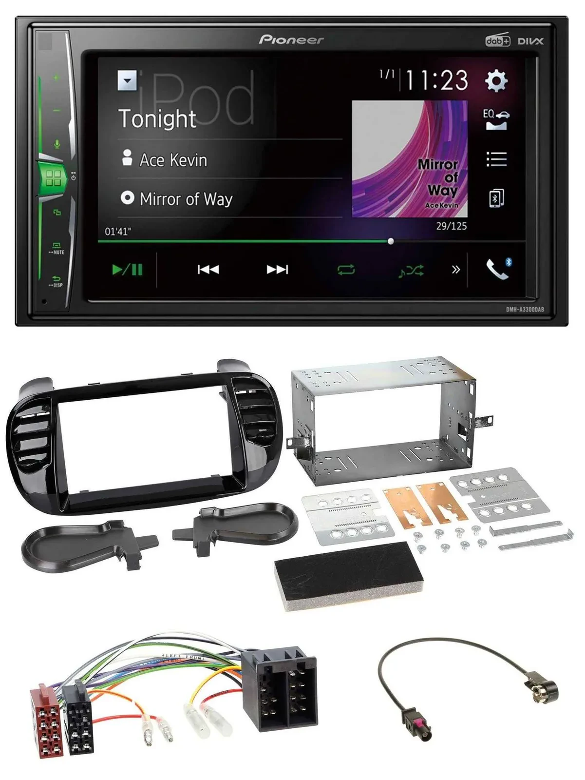 Pioneer 2DIN MP3 DAB USB Bluetooth Autoradio für Fiat 500 ab 12 ISO schwarz