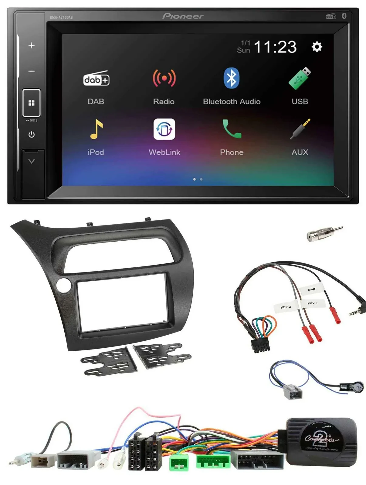 Автомагнитола для Honda Civic 2006–2012 Pioneer 2DIN DAB, Bluetooth, USB