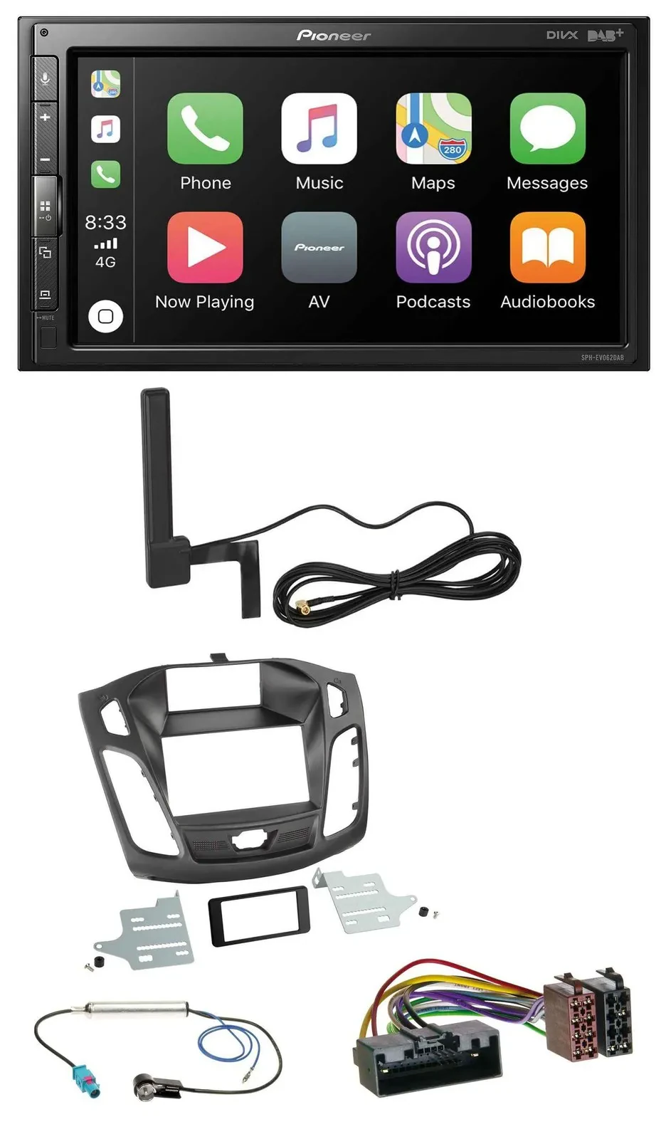 Pioneer USB 2DIN Bluetooth DAB MP3 Autoradio für Ford Focus (2011-2014)