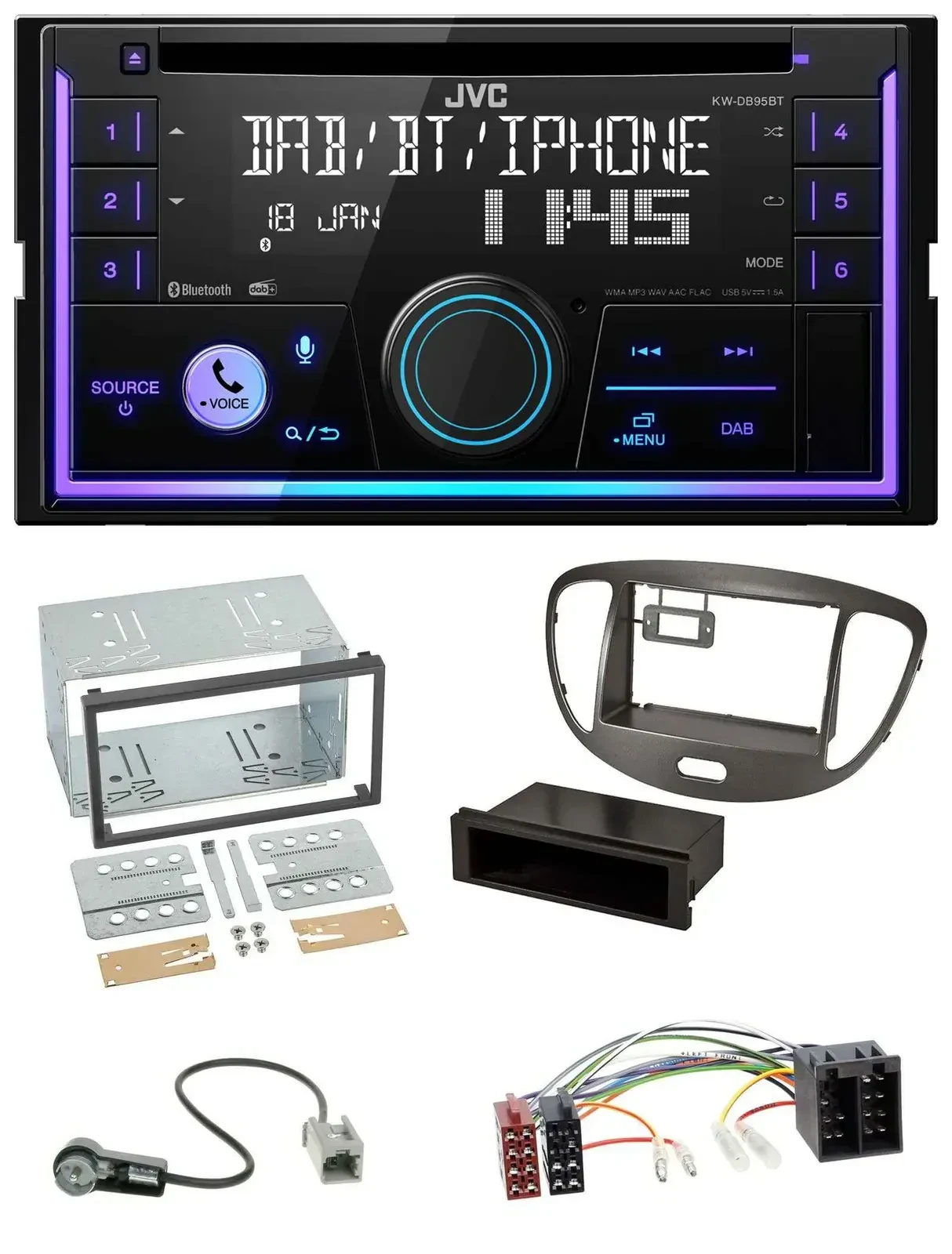 Автомагнитола для Hyundai i10 (2008–2013) JVC 2DIN, CD, MP3, USB, DAB, Bluetooth, темно-серый