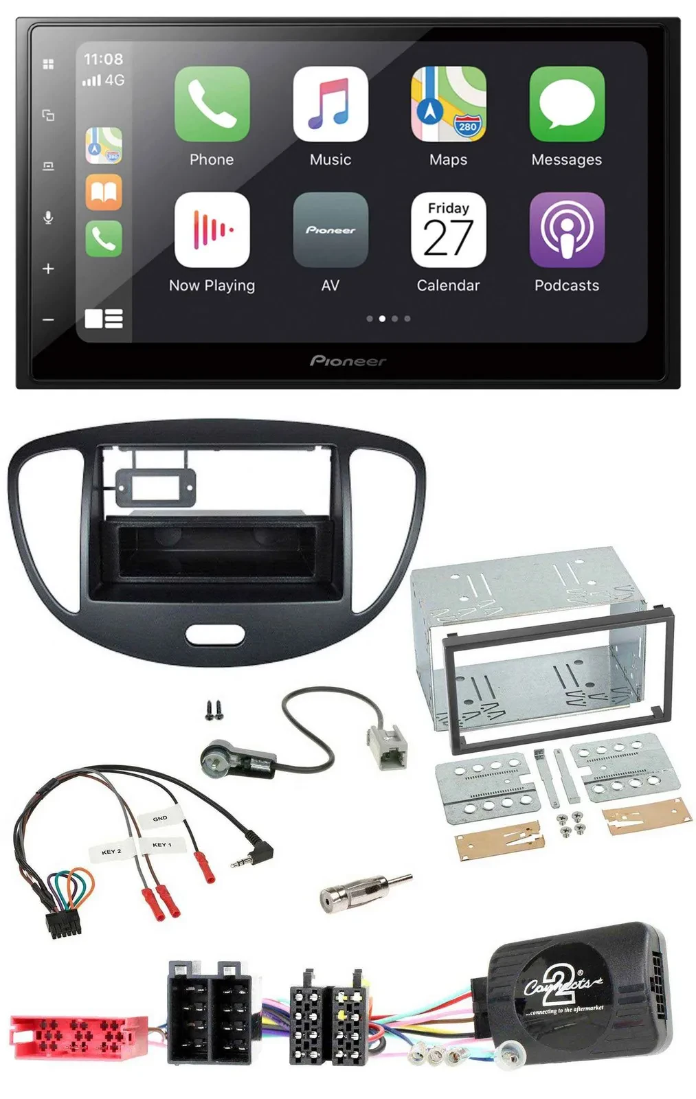 Pioneer Lenkrad Bluetooth DAB 2DIN USB Autoradio für Hyundai i10 2009-2013 schwa