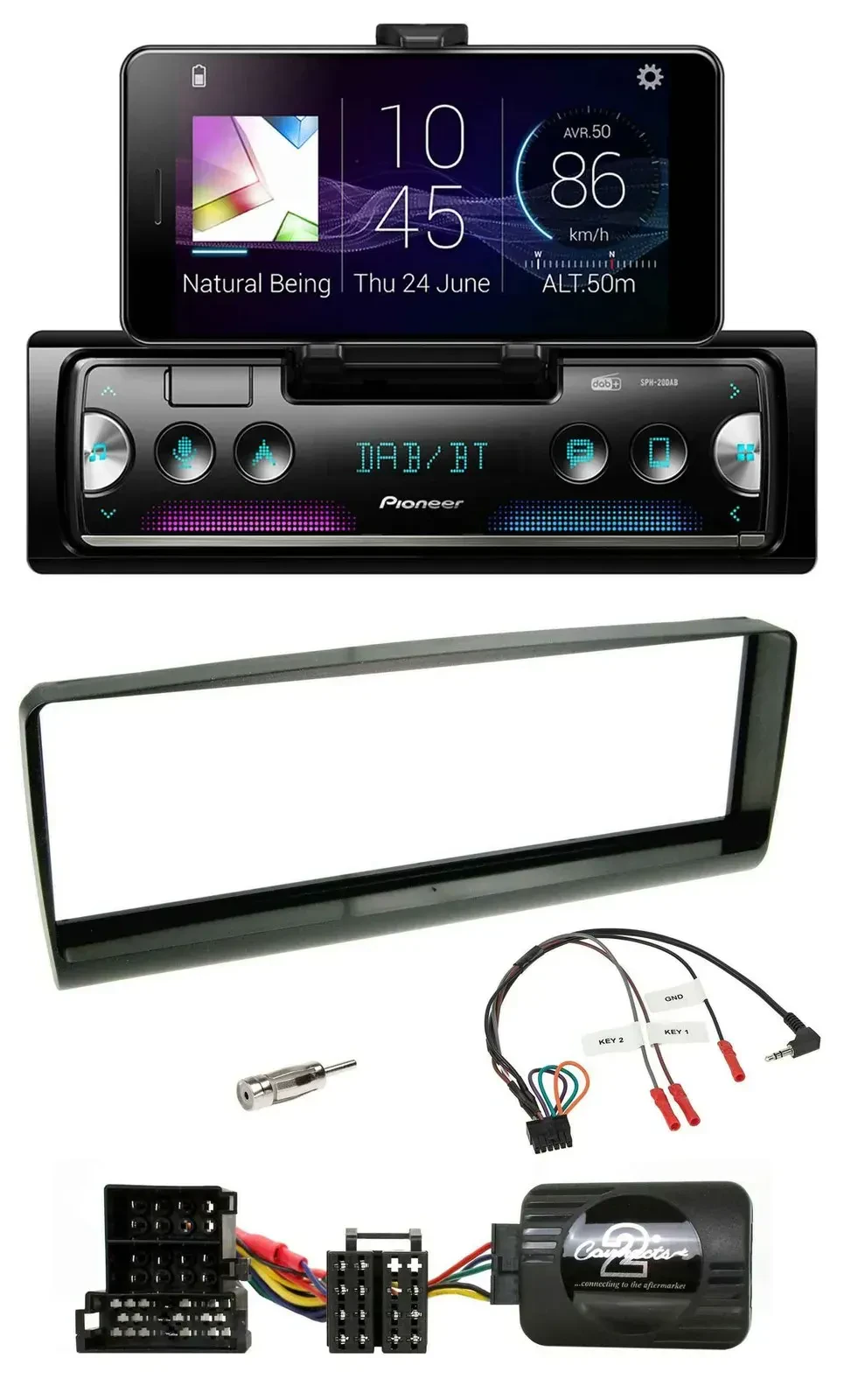 Автомагнитола для Alfa Romeo 156 Pioneer USB, Bluetooth, DAB, поддержка кнопок на руле, черная, 2000–2001