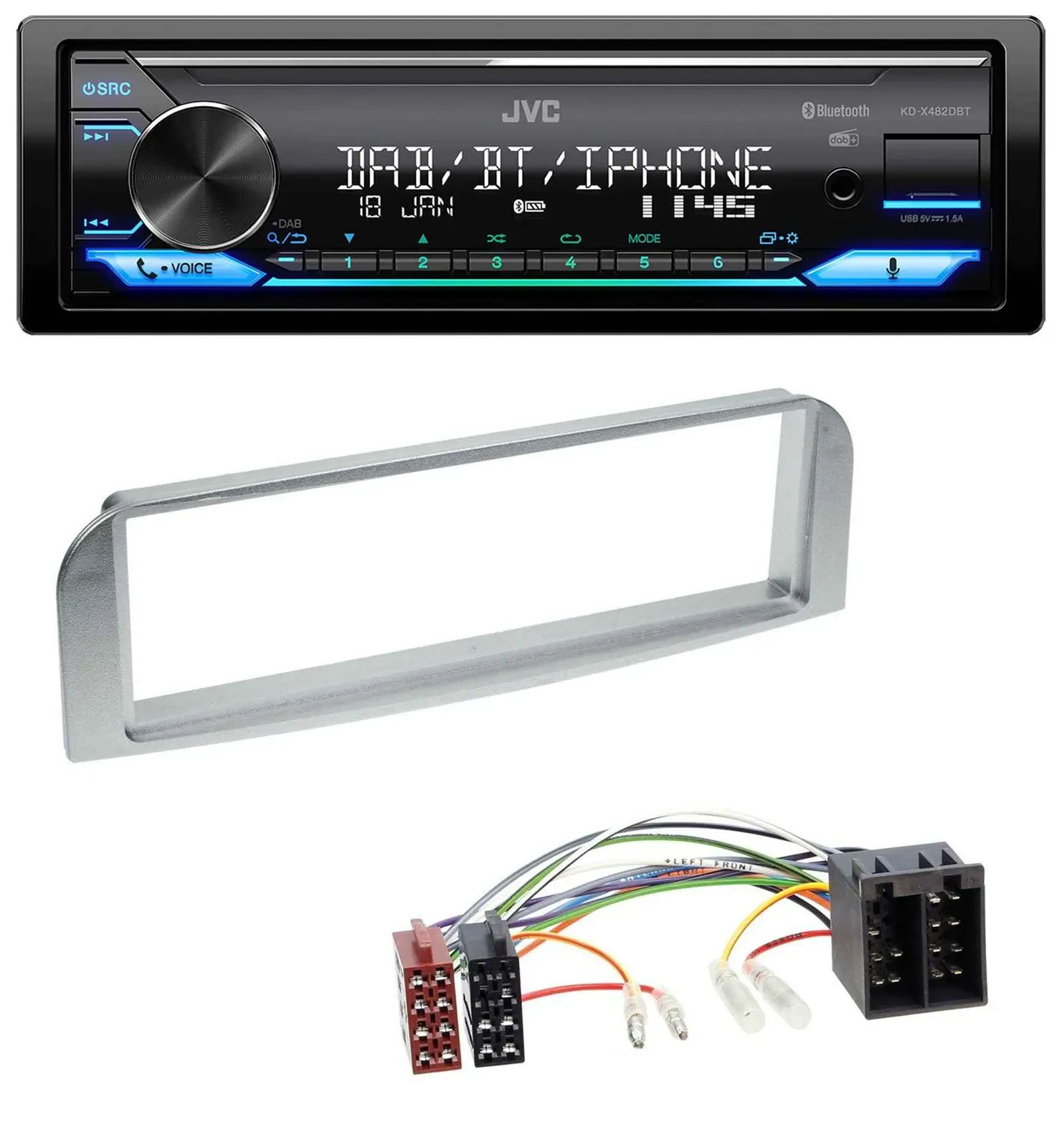 JVC Bluetooth DAB USB MP3 Autoradio für Alfa Romeo 147, GT - silbergrau