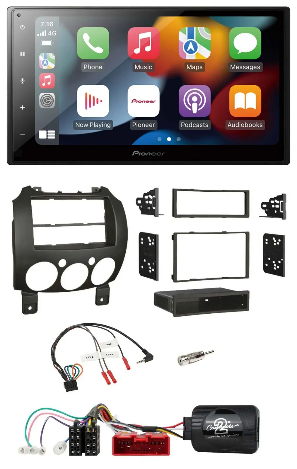 Автомагнитола для Mazda 2 (2007–2014) Pioneer 2DIN, DAB, Bluetooth, USB, совместимая с кнопками на руле