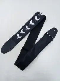 MZ-RGE-7-1ApCockBk Ремень для гитары, черный, аппликация Петух, MEZZO