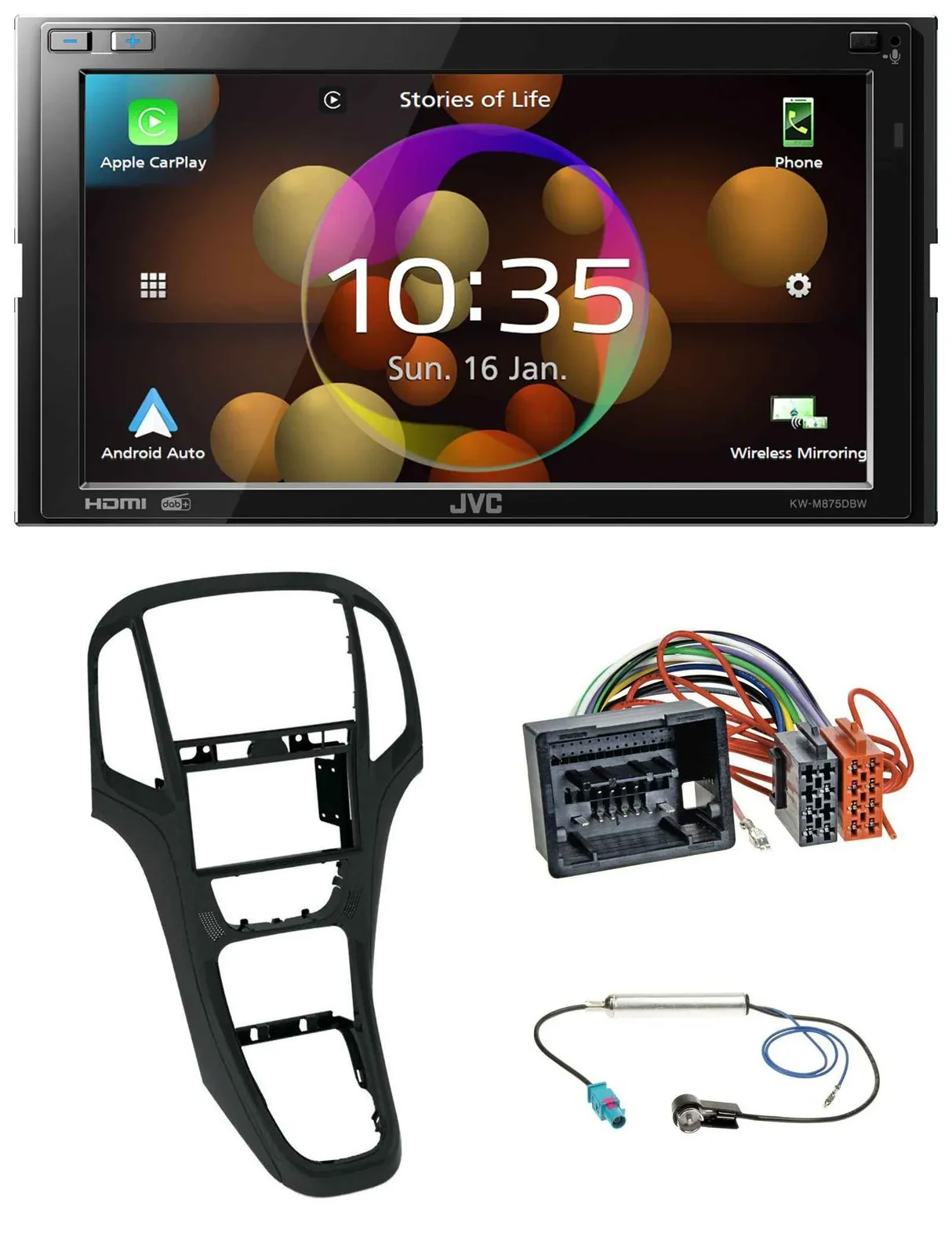 JVC DAB MP3 2DIN Bluetooth USB Autoradio für Opel Astra J ab 12/09 Perlschwarz