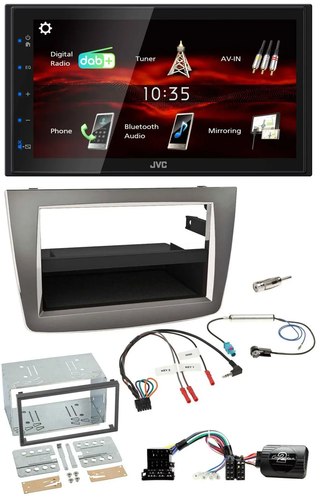 Автомагнитола JVC 2-DIN, DAB, USB, Bluetooth, для Alfa Romeo Mito 2008–2014, серебристая