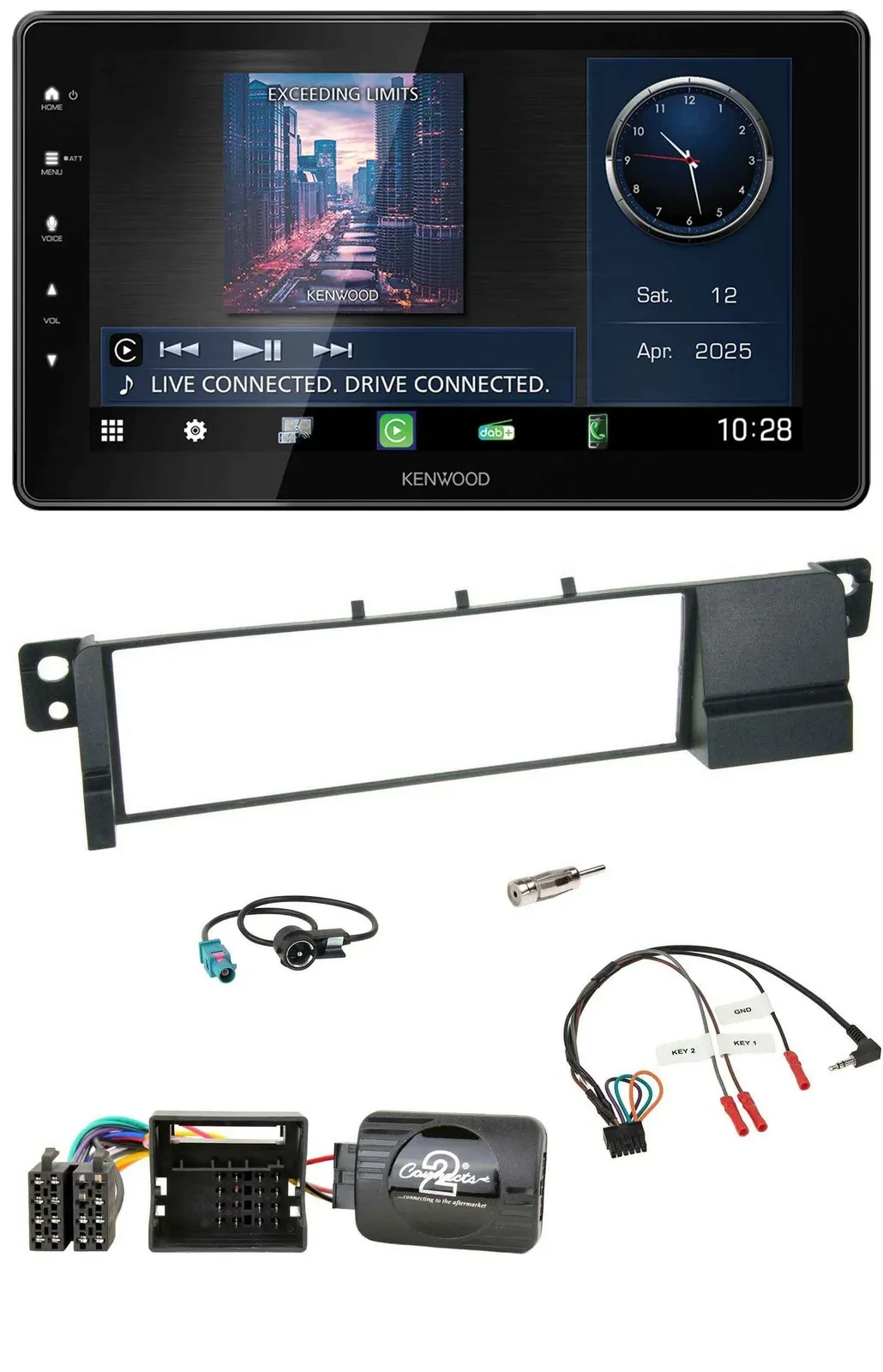 Kenwood Lenkrad Bluetooth USB DAB Autoradio für BMW 3er E46 2001-2007 Quadlock