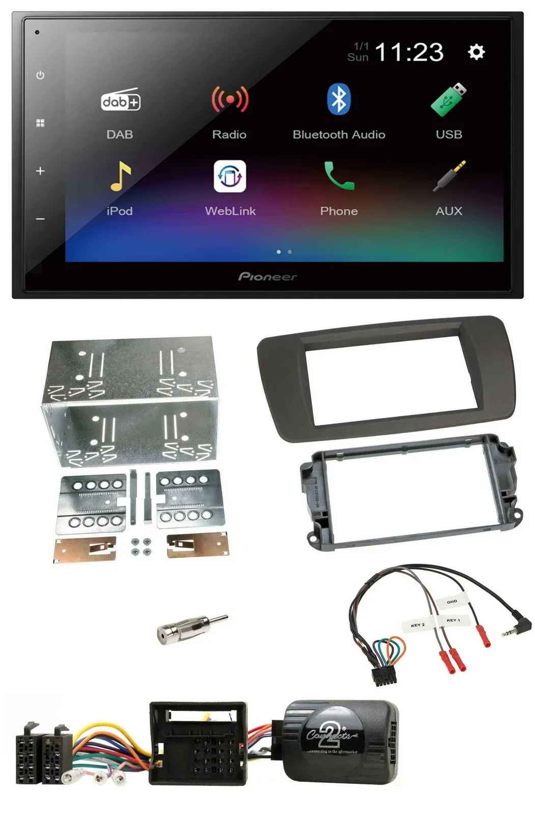 Автомагнитола Pioneer 2DIN USB Bluetooth DAB для Seat Ibiza (с 2008), поддержка кнопок на руле, цвет Tuam Grey